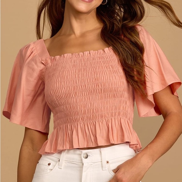 Lulus Smocked Coral Top - Small - Picture 1 of 4